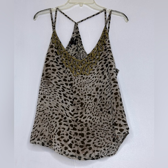 Macy’s Teen Vogue V-neck jeweled animal print flowy, layered top Sz M - Picture 1 of 5